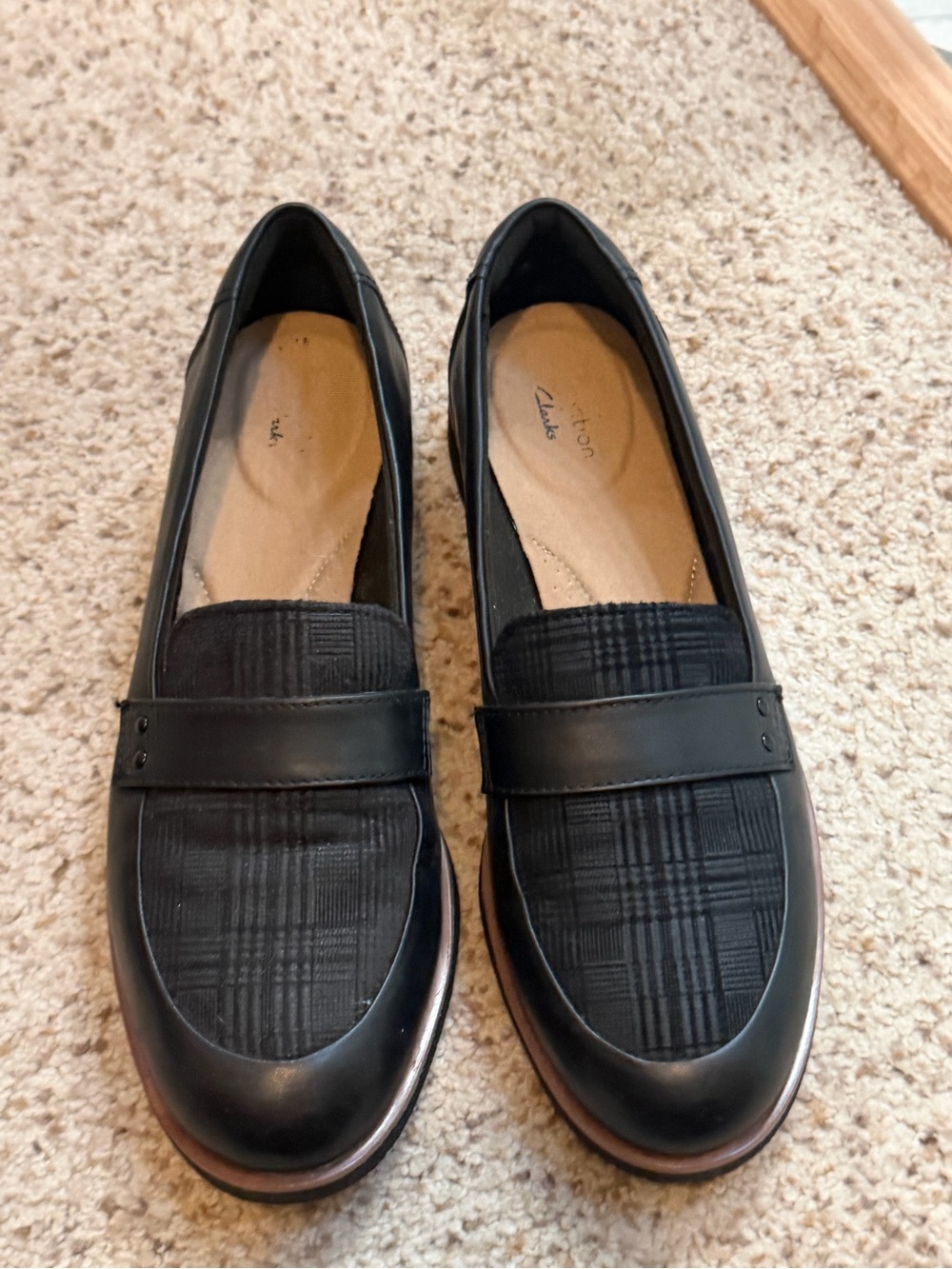 Clarks Black Textured Slip-On Loafers